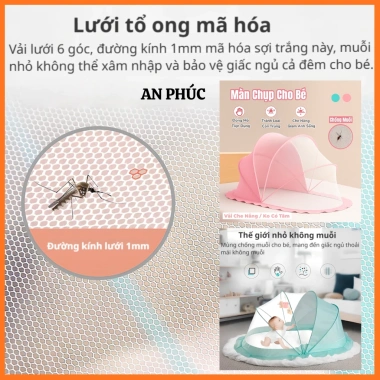 Màn chụp gấp gọn tự bung cho bé - mùng ngủ chống muỗi, họa tiết đẹp An Phúc, 89.000₫