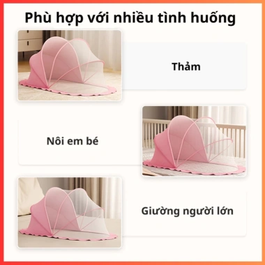 Màn chụp trẻ em tự bung gấp gọn - mùng ngủ chống muỗi, họa tiết dễ thương 93.000₫