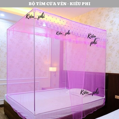 Màn cửa vén khung vuông inox Kiều Phi - mùng ngủ chống muỗi thêu ren hoa mai sang trọng, giá chỉ 123.000đ 5