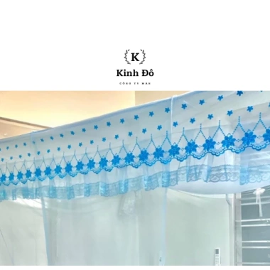 Màn cung đình vải Tuyn lạnh chống muỗi 2m x 2m, viền hoa 3 mặt KINH ĐÔ, may đo theo yêu cầu