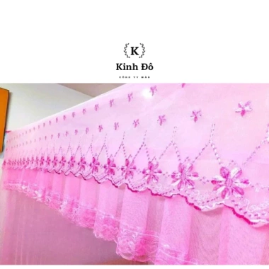 Màn cung đình vải Tuyn lạnh chống muỗi 2m x 2m, viền hoa 3 mặt KINH ĐÔ, may đo theo yêu cầu