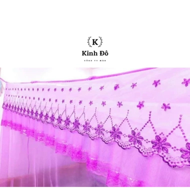 Màn cung đình vải Tuyn lạnh chống muỗi 2m x 2m, viền hoa 3 mặt KINH ĐÔ, may đo theo yêu cầu