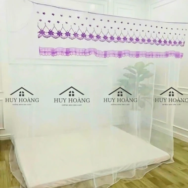 Màn Dây Tuyn Thái 4 Góc Mắc Khung Họa Tiết Thêu Hoa Đẹp - Chống Muỗi - Xưởng Màn Huy Hoàng 145k