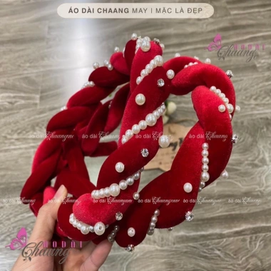 Mấn Đội Đầu Cô Dâu Kết Hạt Trai - Vấn Đội Đầu Cùng Áo Dài, Phụ Kiện Cưới 66.998