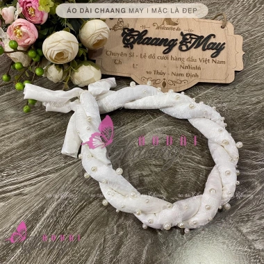 Mấn Đội Đầu Cô Dâu Kết Hạt Trai - Vấn Đội Đầu Cùng Áo Dài, Phụ Kiện Cưới 66.998