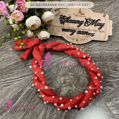 Mấn Đội Đầu Cô Dâu Kết Hạt Trai - Vấn Đội Đầu Cùng Áo Dài, Phụ Kiện Cưới 66.998