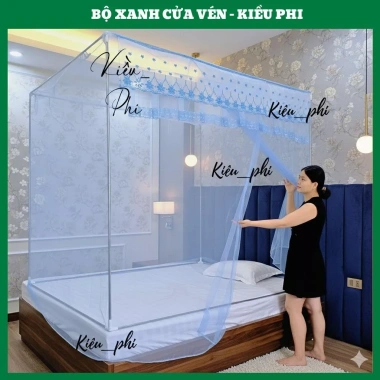 Màn khung vuông inox không khoan tường, mùng ngủ chống muỗi cửa vén thêu ren hoa mai, giảm 23%
