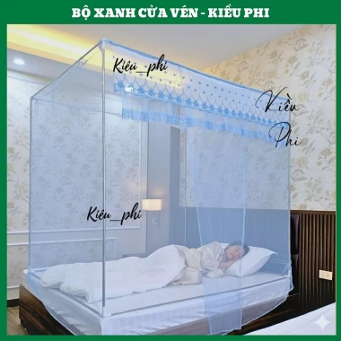 Màn khung vuông inox không khoan tường, mùng ngủ chống muỗi cửa vén thêu ren hoa mai, giảm 23%