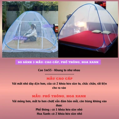 Màn mùng hoa đỉnh chóp tự bung người lớn – Chống muỗi, gấp gọn tiện lợi, 117.000đ