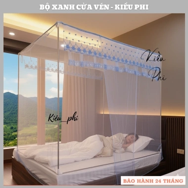 Màn mùng khung vuông inox 304 gấp gọn, cửa vén thông minh, thêu ren hoa mai, chống muỗi – Giá chỉ 114k