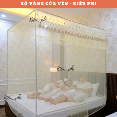 Màn mùng khung vuông inox 304 gấp gọn, cửa vén thông minh, thêu ren hoa mai, chống muỗi – Giá chỉ 114k