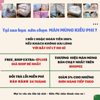 Màn ngủ chống muỗi chóp hoa mùng tự bung gấp gọn thiết kế chắc chắn tiện lợi giá 122.000₫