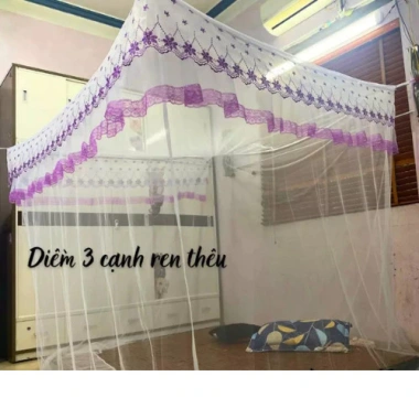Màn Tuyn Lanh Thái Dây Mắc 4 Góc Chống Muỗi - Họa Tiết Ren Thêu 3 Mặt Giá 250k