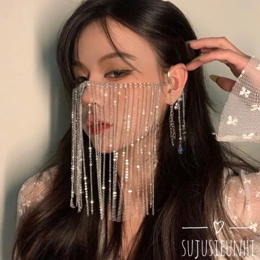 Mạng che mặt cổ phong phối hạt tua rua thả dài quyến rũ - Mẫu cosplay đơn giản