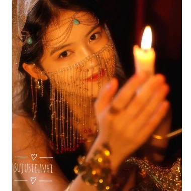 Mạng che mặt cổ phong phối hạt tua rua thả dài quyến rũ - Mẫu cosplay đơn giản