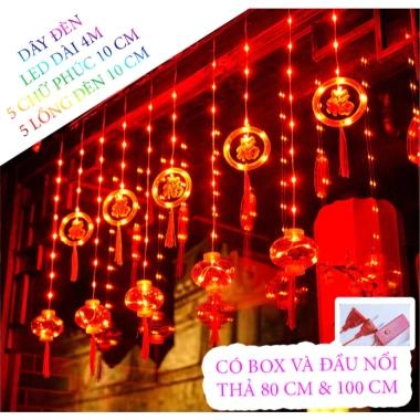 Màng lồng đèn LED 4m chữ Phúc đỏ, có phích nối, decor lễ Tết, giá 140.000₫