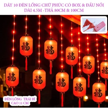 Màng lồng đèn LED 4m chữ Phúc đỏ, có phích nối, decor lễ Tết, giá 140.000₫ 2