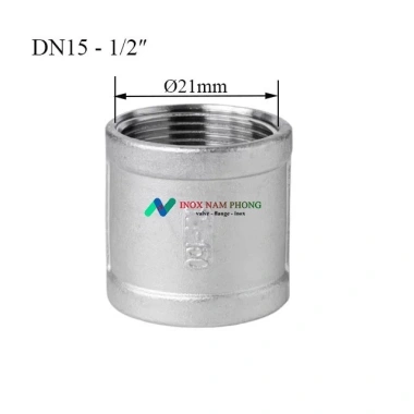 Măng sông inox 304 kết nối ren DN8-DN32, phi 13-42, giá chỉ 19.000₫