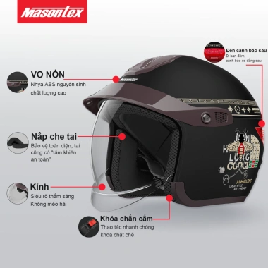 MASONTEX 811 Mũ Bảo Hiểm ABS Nhẹ – An Toàn Ban Đêm, Bền Chắc, Đa Màu, Chuẩn 3C, Giá 479k 5