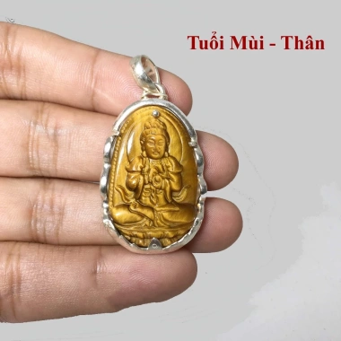 Mặt Dây Chuyền A Di Đà Đá Thạch Anh Mắt Hổ Vàng Bọc Bạc Size Vừa Giá ưu đãi 850k 10