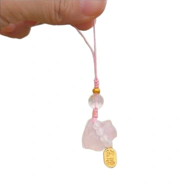 Mặt dây chuyền điện thoại hình mèo pha lê hồng tự nhiên - Móc khóa nữ độc đáo, may mắn, sáng tạo - 84.800 VND
