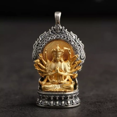 Mặt Dây Chuyền Tây Tạng Xanh Tara - Phật Bùa Vàng Thần Tài, Gawu, Giá 218.900