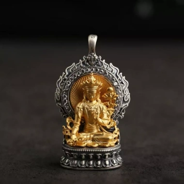 Mặt Dây Chuyền Tây Tạng Xanh Tara - Phật Bùa Vàng Thần Tài, Gawu, Giá 218.900