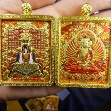 Mặt dây chuyền Thangka 3D dập nổi hai mặt - Wutai Rồng núi, 8 Thần hộ mệnh, Manjusri - Giá ưu đãi 243.100₫