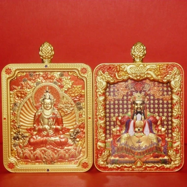 Mặt dây chuyền Thangka 3D dập nổi hai mặt - Wutai Rồng núi, 8 Thần hộ mệnh, Manjusri - Giá ưu đãi 243.100₫