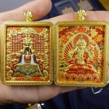 Mặt dây chuyền Thangka 3D dập nổi hai mặt - Wutai Rồng núi, 8 Thần hộ mệnh, Manjusri - Giá ưu đãi 243.100₫