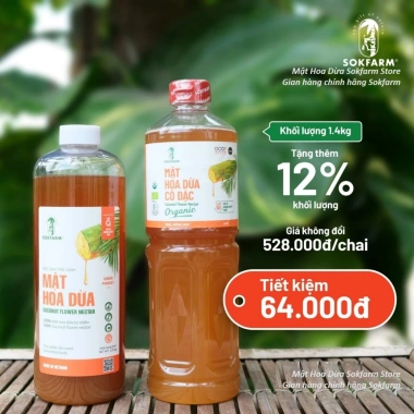 Mật hoa dừa Sokfarm 1.4kg - Thay đường ăn kiêng, đường huyết thấp cho tiểu đường, 155.000₫