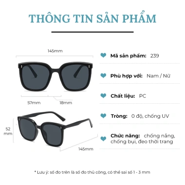 Mắt kính râm ABICA 239 thời trang UV400 cho nam nữ - Đi biển, chụp kỷ yếu - Giá ưu đãi 11.900₫