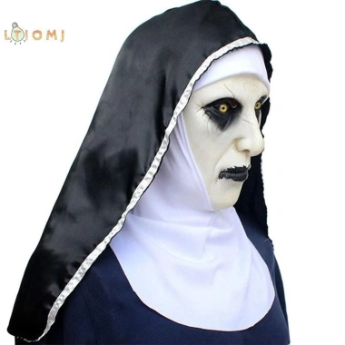 Mặt nạ cao su Valak Cosplay và khăn trùm đầu - Trang phục Halloween kinh dị, giảm giá 18% 4