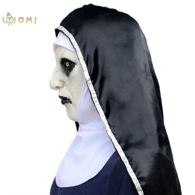 Mặt nạ cao su Valak Cosplay và khăn trùm đầu - Trang phục Halloween kinh dị, giảm giá 18% 5
