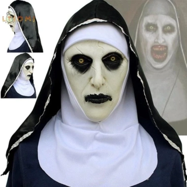 Mặt nạ cao su Valak Cosplay và khăn trùm đầu - Trang phục Halloween kinh dị, giảm giá 18% 7
