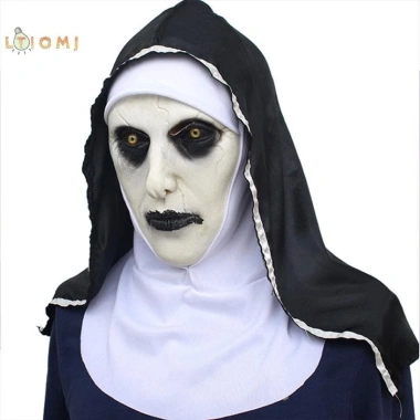 Mặt nạ cao su Valak Cosplay và khăn trùm đầu - Trang phục Halloween kinh dị, giảm giá 18% 8
