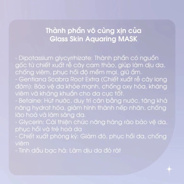 Mặt nạ cấp ẩm Glass Skin Skin Lab Aquaring – Da căng bóng, dưỡng ẩm sâu 1 miếng 84.460₫ 6 Mặt nạ cấp ẩm Glass Skin Skin Lab Aquaring – Da căng bóng, dưỡng ẩm sâu 1 miếng 84.460₫ 6