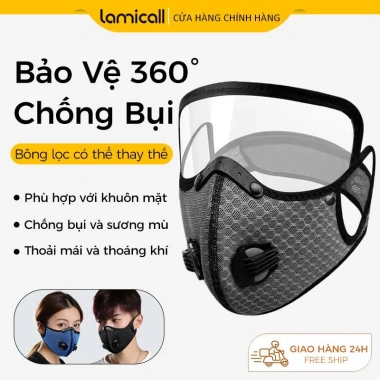 Mặt nạ đạp xe PM2.5 chống bụi, giọt bắn, gió, ấm áp, thoáng khí kèm kính bảo hộ & van thở - Giá chỉ 18.800đ