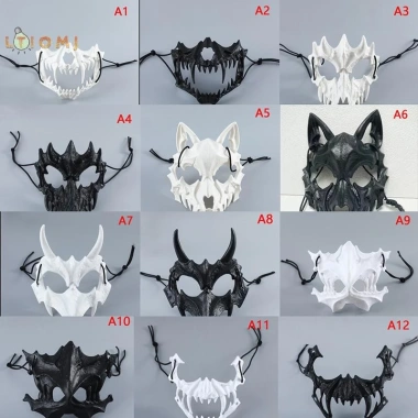 Mặt nạ Demon Skeleton răng dài, nửa mặt Rồng Sói Hổ Halloween, giá 38.448₫ 3