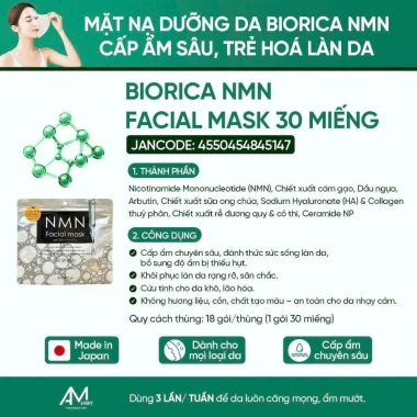Mặt Nạ Dưỡng Ấm Trắng Da Nhật Bản NMN BIORICA 30 miếng - Giá chỉ 152,100₫