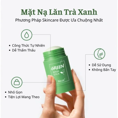Mặt Nạ Lăn Trà Xanh – Da Trắng Mịn, Se Khít Lỗ Chân Lông, Loại Bỏ Mụn Đầu Đen, Giá 55.000 VND