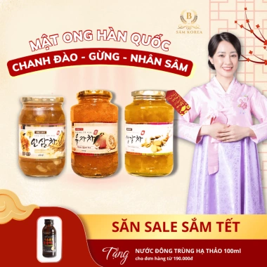 Mật ong Hàn Quốc ngâm gừng chanh đào nhân sâm - Tăng đề kháng, giảm đau họng, ngừa cảm lạnh - 269k (Giá gốc 349.7k)