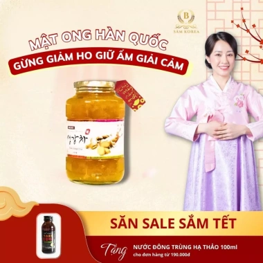 Mật ong Hàn Quốc ngâm gừng chanh đào nhân sâm - Tăng đề kháng, giảm đau họng, ngừa cảm lạnh - 269k (Giá gốc 349.7k)