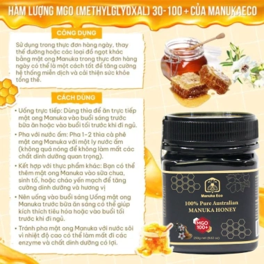 Mật ong Manuka Eco MGO 100+ nhập khẩu Úc giàu dinh dưỡng giảm giá 363.800đ 250/500gr