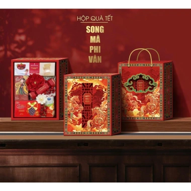 Mẫu Hot 2.026 Set Hộp Đựng Quà Tết Song Mã Phi Vân 1 Set + Túi Giá 65.000 2