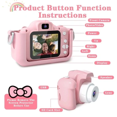 Máy ảnh trẻ em camera kép Full HD 1.080 Selfie và Quay video, 2 màu xanh hồng, giá chỉ 172.000 VND