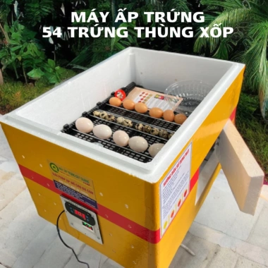 Máy ấp trứng 54 trứng tự lắp thùng xốp, bộ máy & khay đảo tự động, chạy nhiệt dây cacbon - Giá ưu đãi 579.000₫