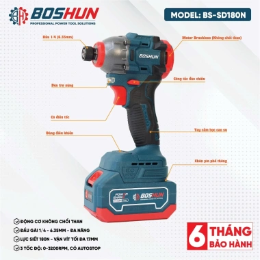Máy Bắn vít Boshun BS-SD180N 180Nm 3 tốc độ - Không chổi than, chân, 479k