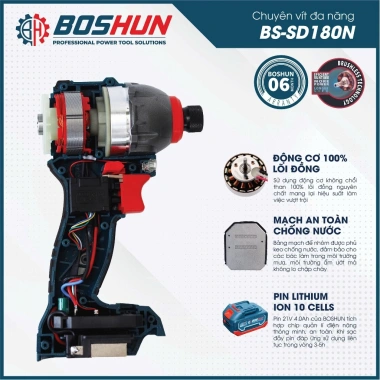 Máy Bắn vít Boshun BS-SD180N 180Nm 3 tốc độ - Không chổi than, chân, 479k