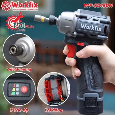 Máy bắn vít WORKFIX WF-SD150N 16.8V-2 pin sạc, 150Nm, 3 tốc độ, không chổi than-1.153.000 VND